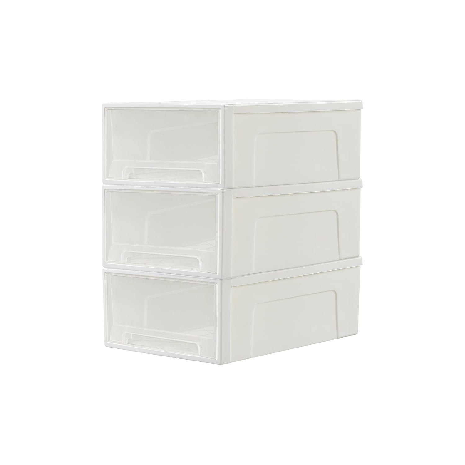 Cetomo 14L*3 Plastic Storage Drawers Unit, Office Desk Organizers, Drawer Organizer, Storage Box, Stackable Tower for Desktop, Bedroom, Dorm, Cosmetics, Durable PP, BPA Free, White & Clear, 14L-3 Pack