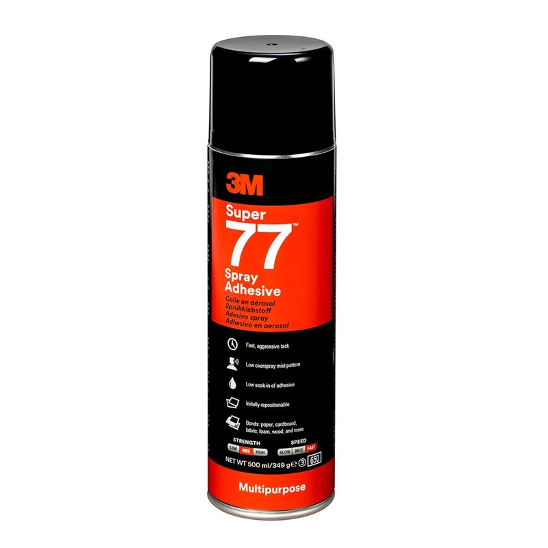 3M 7000116782 Super 77 Multi-Purpose Spray Adhesive – Quick-drying Permanent Spray Glue Paper, Fabric, Plastic, Metal, Wood And More, Clear Adhesive, 1 X 500 ml