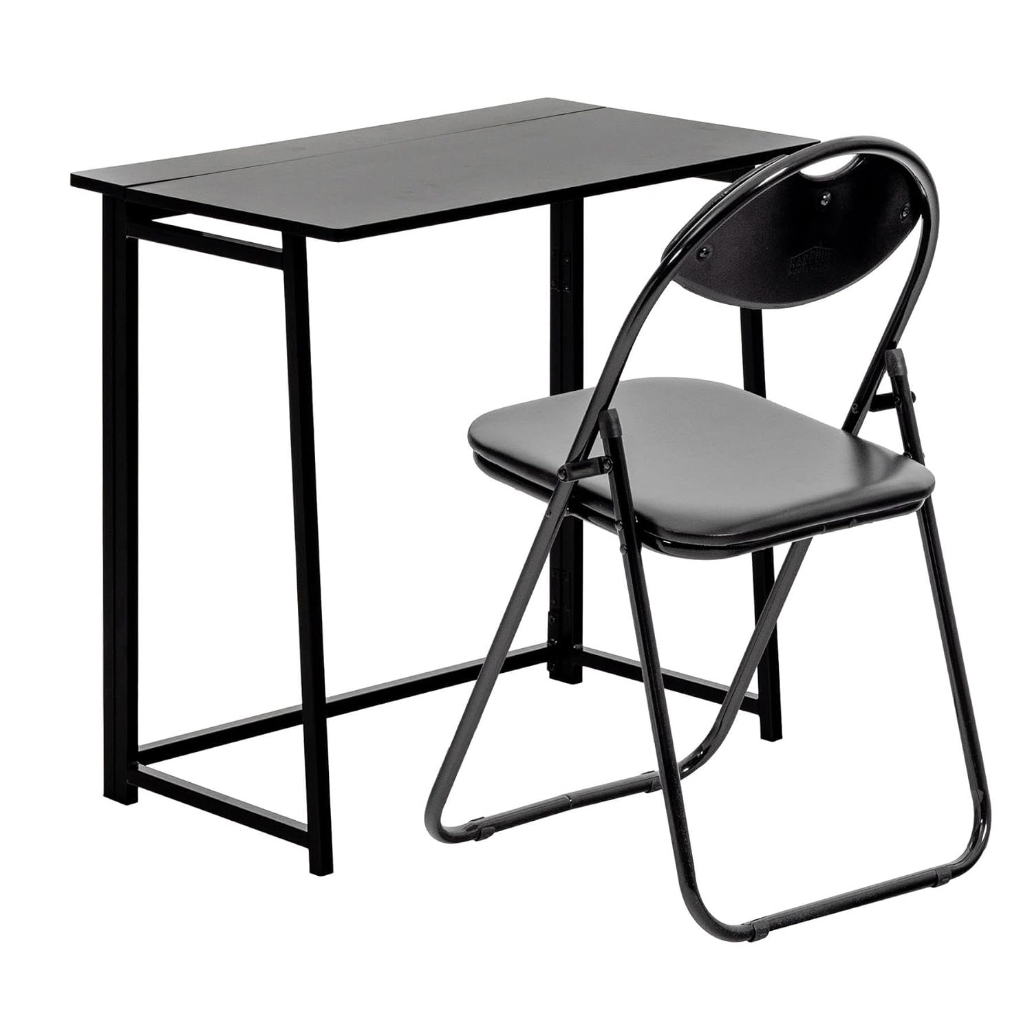 Harbour Housewares Deluxe Folding Wooden Desk & Chair Set - Black/Black Small Portable Home Office Foldable Desk and Chair Set Workstation for PC, Laptop Study