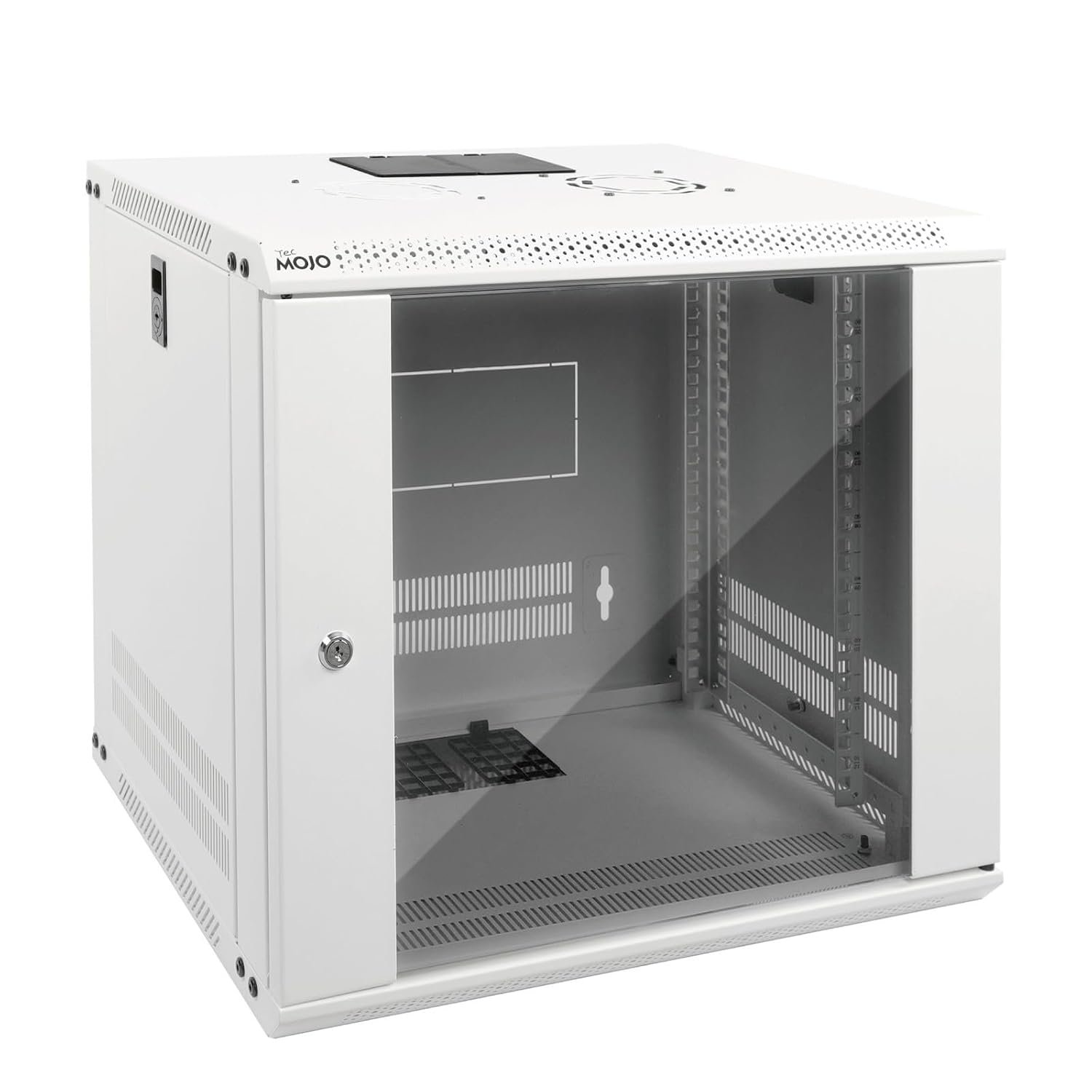 Tecmojo 9U 450mm Depth Wall Mount Server Cabinet IT Network Rack Enclosure Lockable Door and Side Panels White, Standard Glass Door, for 19" IT Equipment, A/V Devices, White, Flat Package