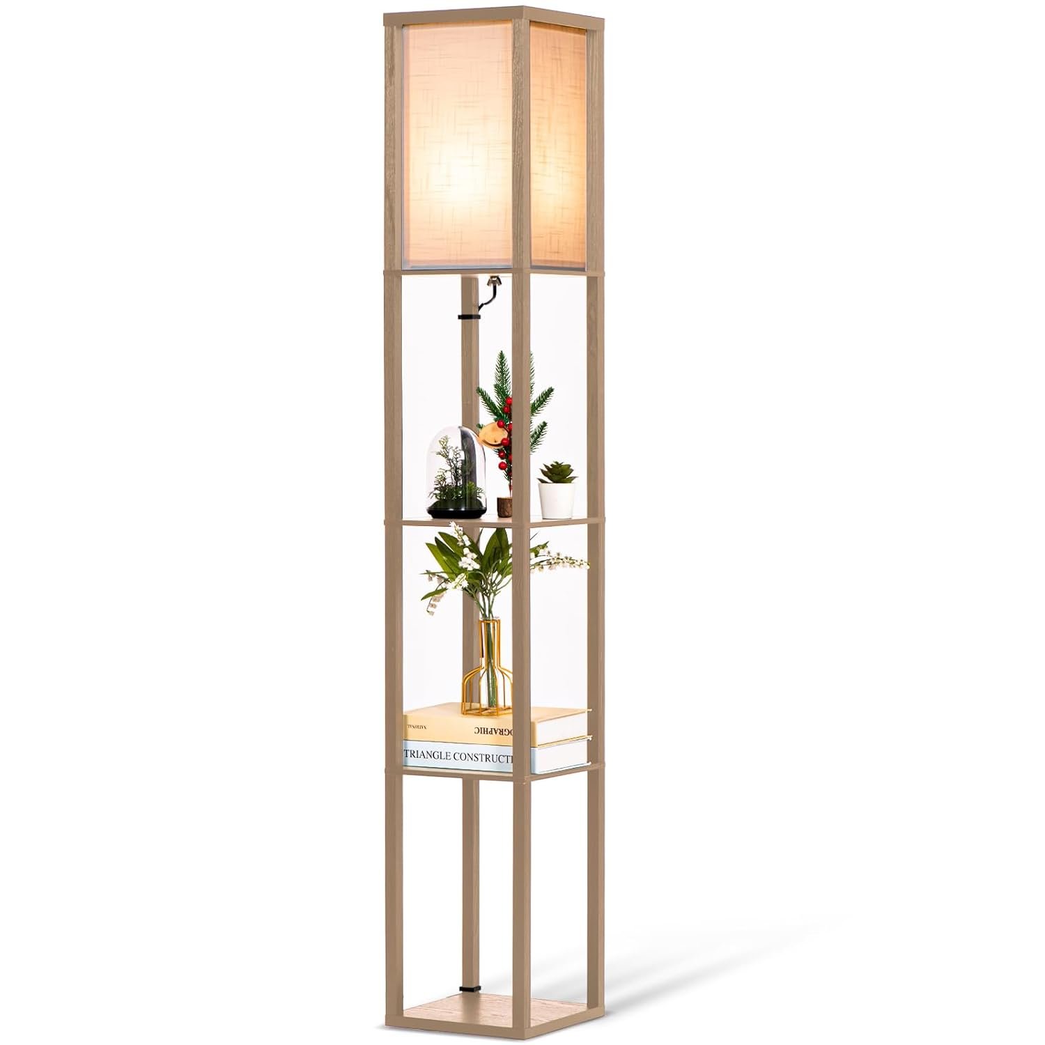 Neviland Floor Lamps with Shelves for Living Room, 3 Layers Morden Standard Lamp with LED Light for Bedroom, Office, Grey