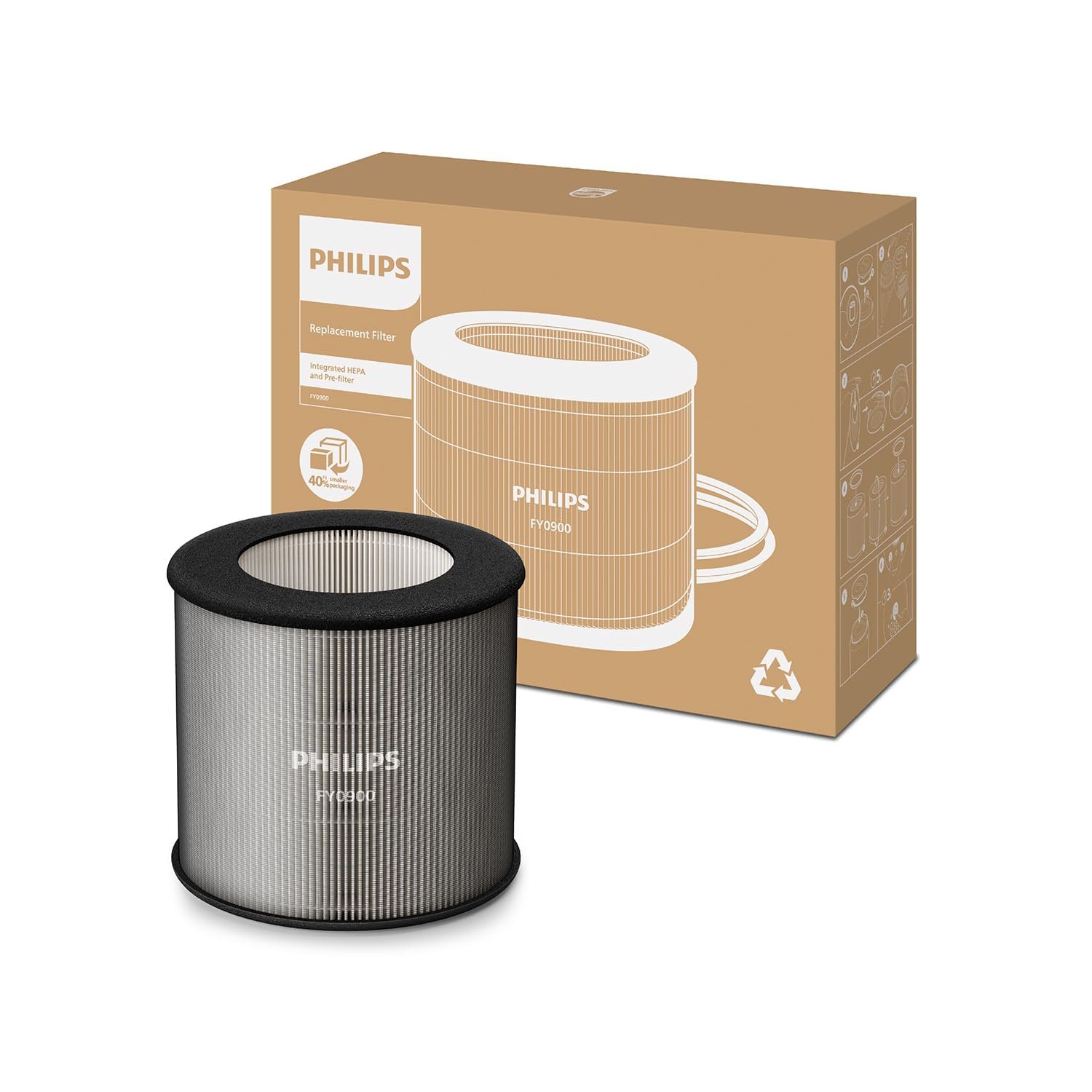 Philips Original Replacement Filter for 800 & 900 Series AC0819, AC0820, AC0920, AC0921 Air Purifiers, HEPA NanoProtect, 12 Months Lifetime, Black/White (FY0900/30)