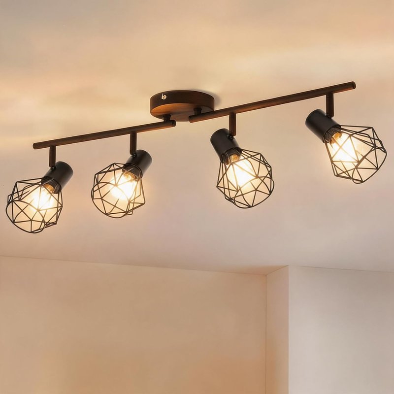 Aigostar Kitchen Lights Ceiling Spotlight, 4 Way Industrial Ceiling Lights, Adjustable Spotlights Ceiling Lights Wire Cage with E14 Base, Rotatable Light Fittings Ceilings for Bedroom
