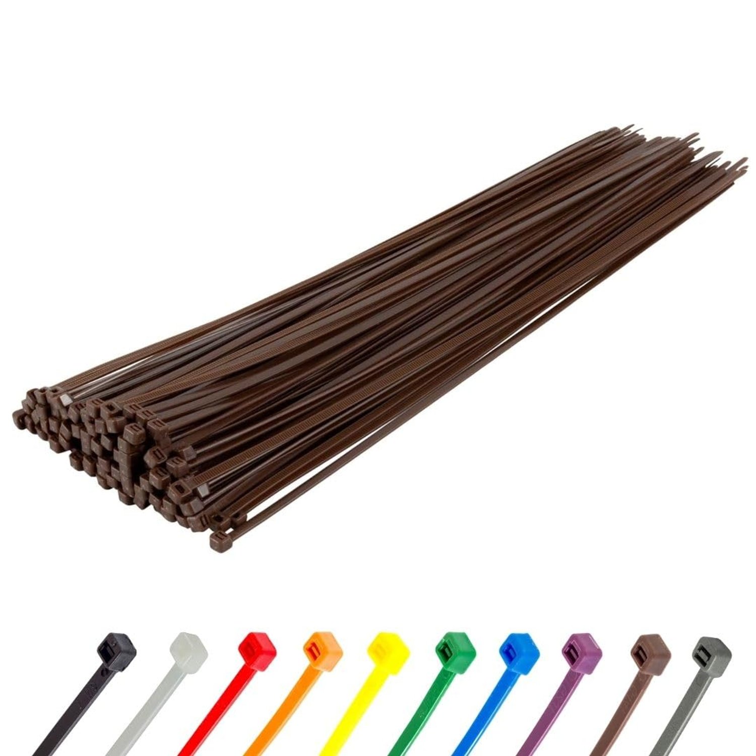 Gocableties Brown Cable Ties Heavy Duty, 450mm x 9.0mm, Pack of 100, Long Nylon Zip Ties, Plastic Tie Wraps, Secure Self-Locking Mechanism, for Home, Garden, Office and DIY