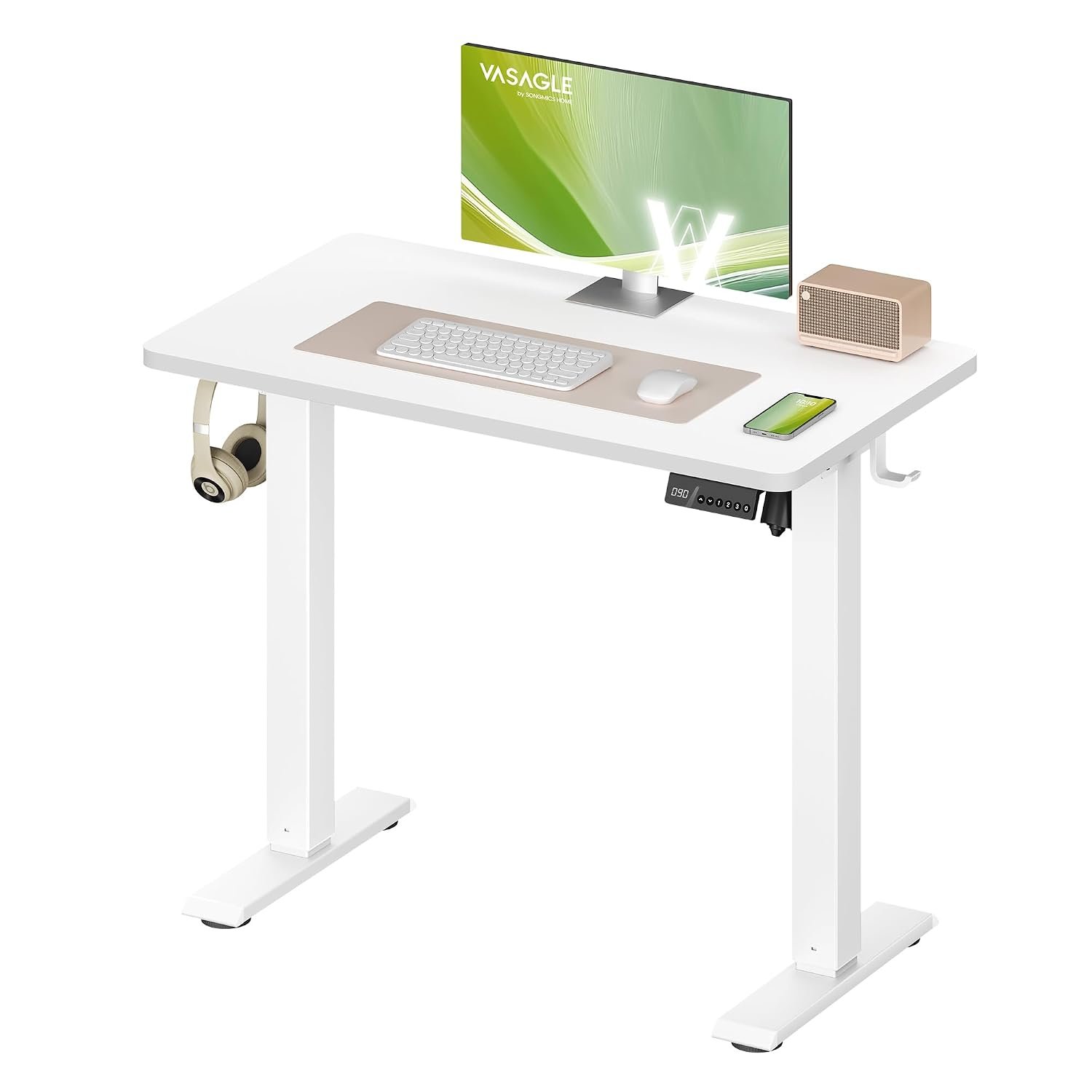 VASAGLE Electric Standing Desk, Height Adjustable Desk, Sedentary Reminder, 4 Memory Heights, for Home Office, 80 x 50 cm, Cloud White LSD308WZ01