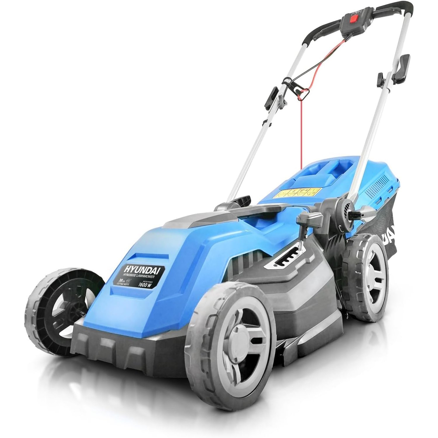 Hyundai 15'' / 38cm 1600w Electric Lawnmower with Rear Roller with Mulching Feature 40 Litre Collection Bag and 5 Cutting Heights with 10m Power Cable