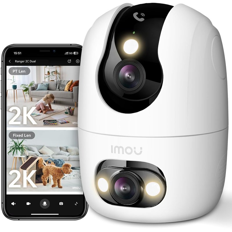 Imou Dual-Lens Indoor Camera 2.4/5GHz Wi-Fi, 2K Baby Monitor, Dog Pet Camera, 360° Blind-Spot-Free, Color Night Vision, Human/Pet/Crying Detection, Auto Tracking, One-touch Call, Siren Spotlight