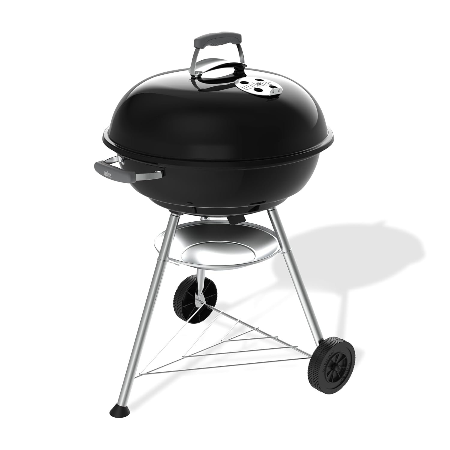 Weber Compact Kettle Charcoal Barbecue 57 cm with Stand & Wheels/Classic BBQ, Rust-Resistant Porcelain-Enamelled Finish, Built-In Lid Thermometer, Ash Catcher, 2342 cm² Cooking Surface, Black