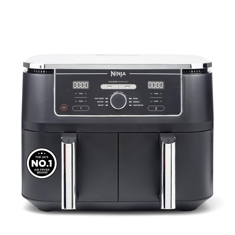 Ninja Foodi Max XXXL Dual Zone Air Fryer, 2 Basket Airfryer, 9.5L Extra Large Drawer Capacity, 6 Functions, Non Stick Ceramic, AF400ANZ, Black