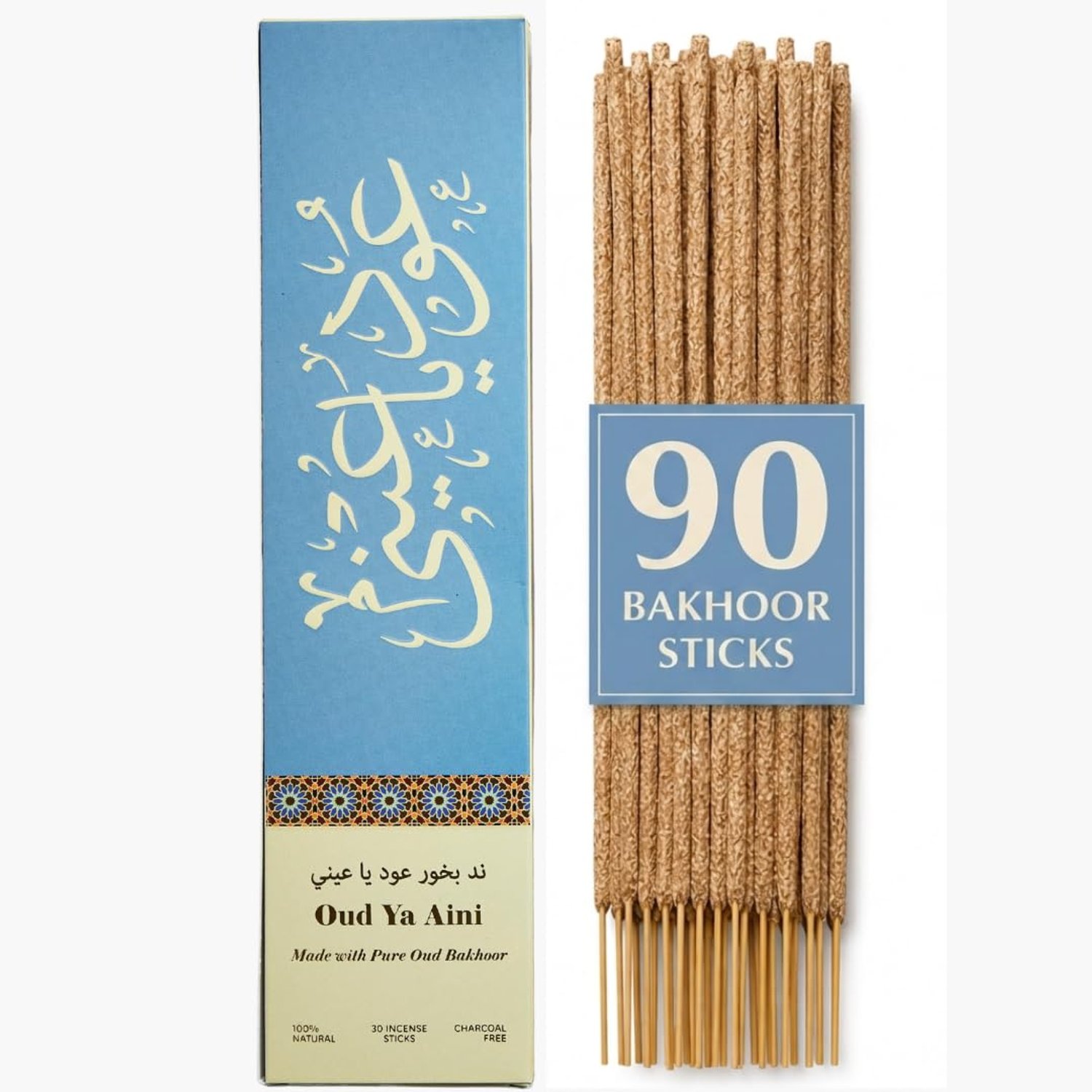 Oud Ya Aini Incense Sticks by Dukhni – Woody Oudh Scent | Agarwood Arabian Charcoal Free Incense I 90 Long-Lasting Oud Sticks | Organic & Non Toxic I Relaxing Aroma for Home, Meditation, Prayer