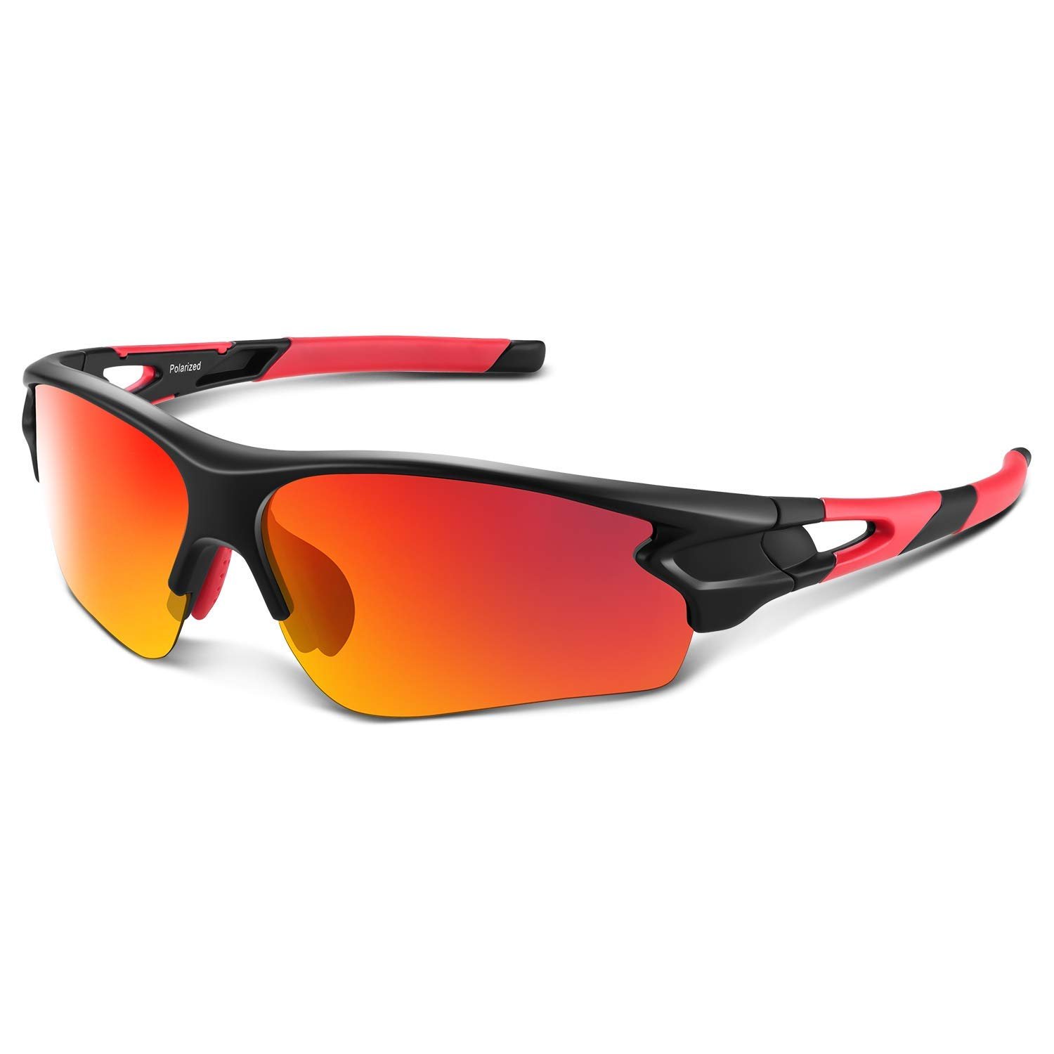 BEACOOL Polarized Sports Sunglasses for Men Women Youth Running Cycling Hiking Baseball Golf Fishing Driving Motorcycle TAC Glasses UV400 Protection,Black Red