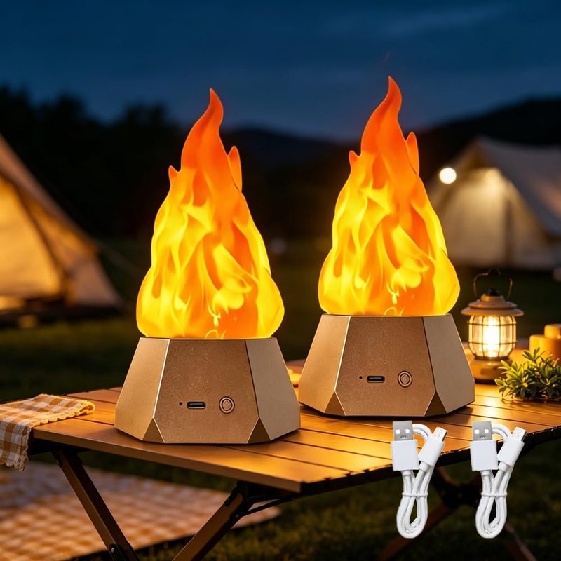 WRQIOO 2 Packs Fake Fire Lamp, 1200mAh Rechargeable Flame Lamp, 3-Mode Fake Fire LED Lights for Indoor, Outdoor Camping, Party, Bar, Christmas Decoration