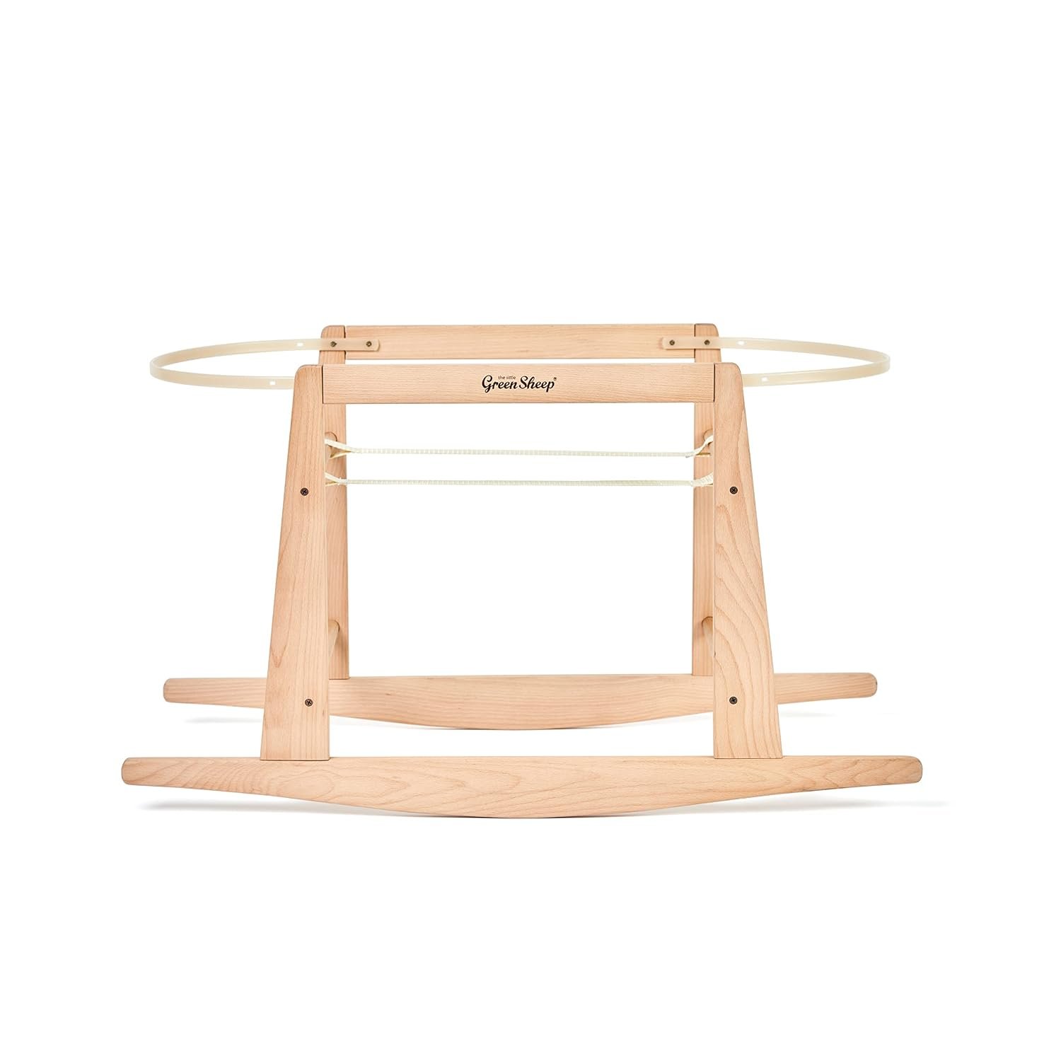 The Little Green Sheep Moses Basket Stand Only - Natural Beechwood Rocking Bassinet Stand with Gentle Motion for Soothing Sleep, Self-Assembly, 85L x 40.8W x 48.5H CM