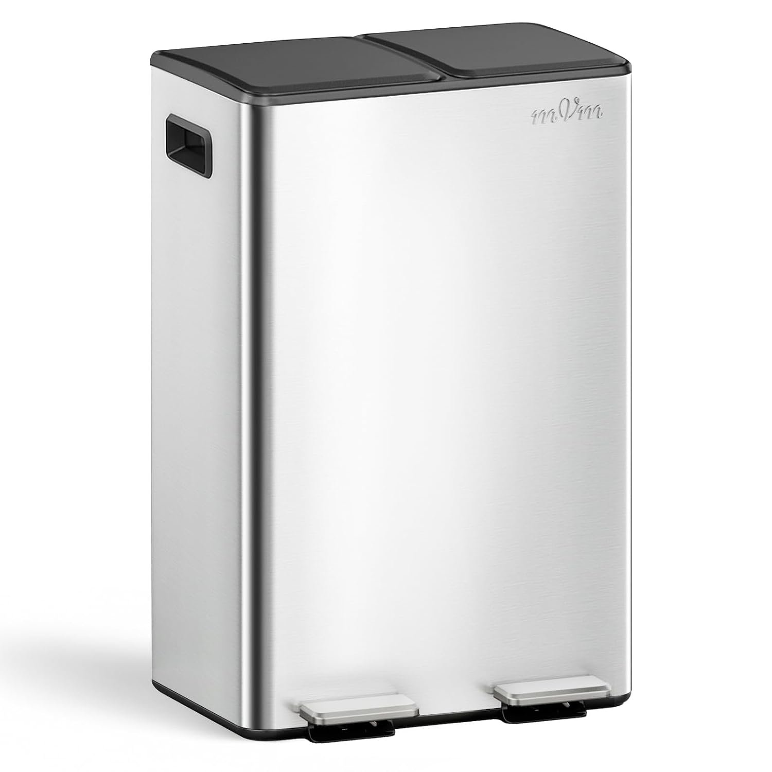 mVm Kitchen Bin,60L Dual Rubbish Bin,2 x 30L Stainless Steel Pedal Bin,Double Recycling Bin with ABS Lids and Plastic Inner Buckets,Soft-Close,Fingerprint Proof,Odour Seal,Large Capacity Trash Can