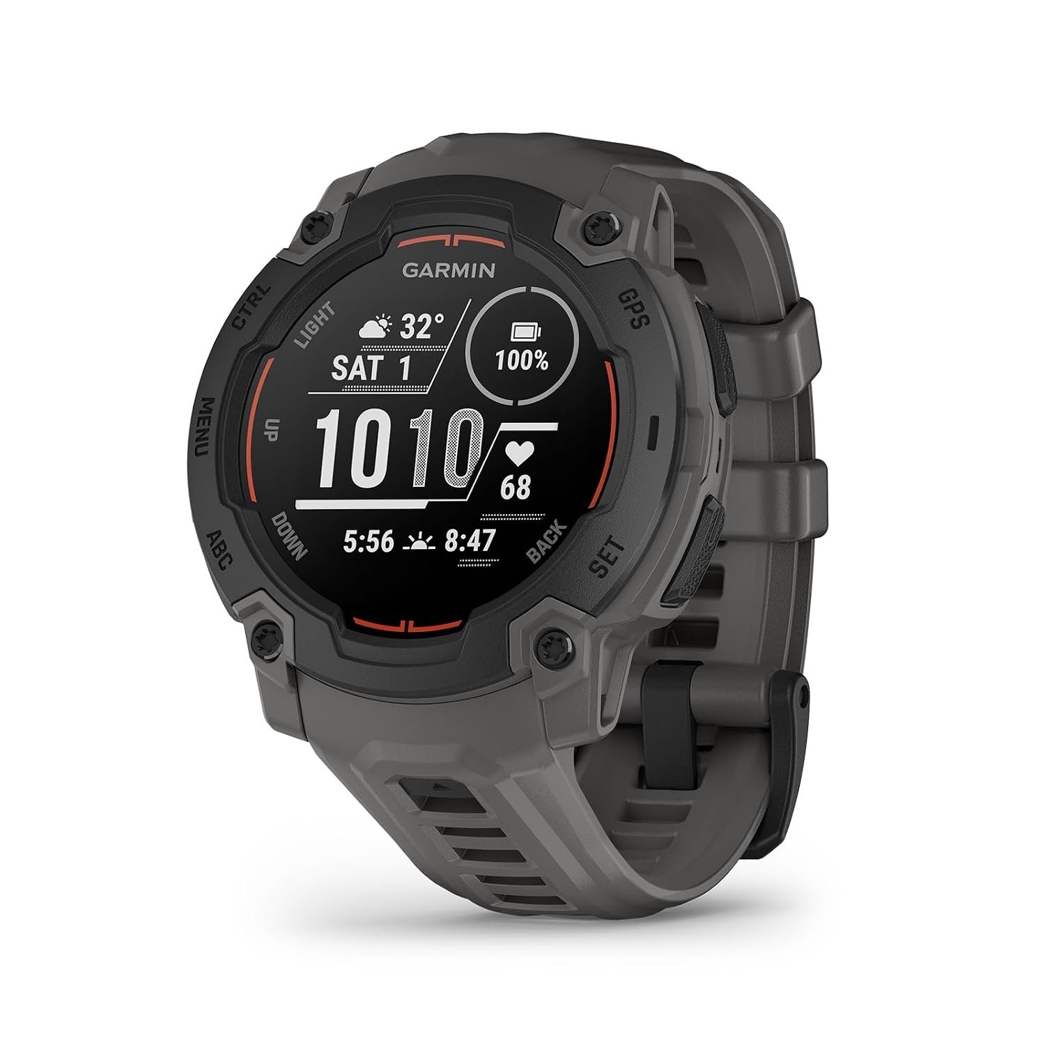 Garmin Instinct E, 45 mm rugged GPS smartwatch with essential smart features, built in sports apps, supertough design features, up to 16 days battery life, Black Bezel with Charcoal band