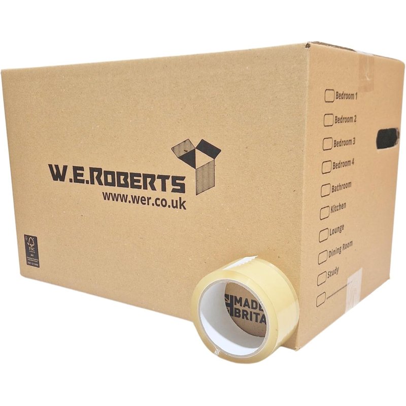 W.E. Roberts 20 Strong Large Cardboard Storage Packing Moving House Boxes with Tape, carry Handles and Room List