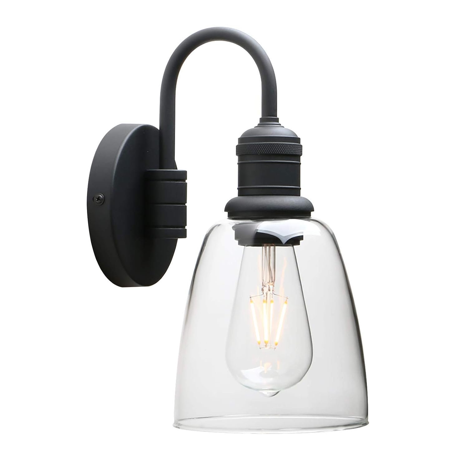 Yosoan Lighting Modern Vintage Industrial Bell Sconce Wall Light Fitting with 5.6” Clear Glass Lampshade, for Office Home Kitchen Living Room Bedroom Loft Bar (Black)
