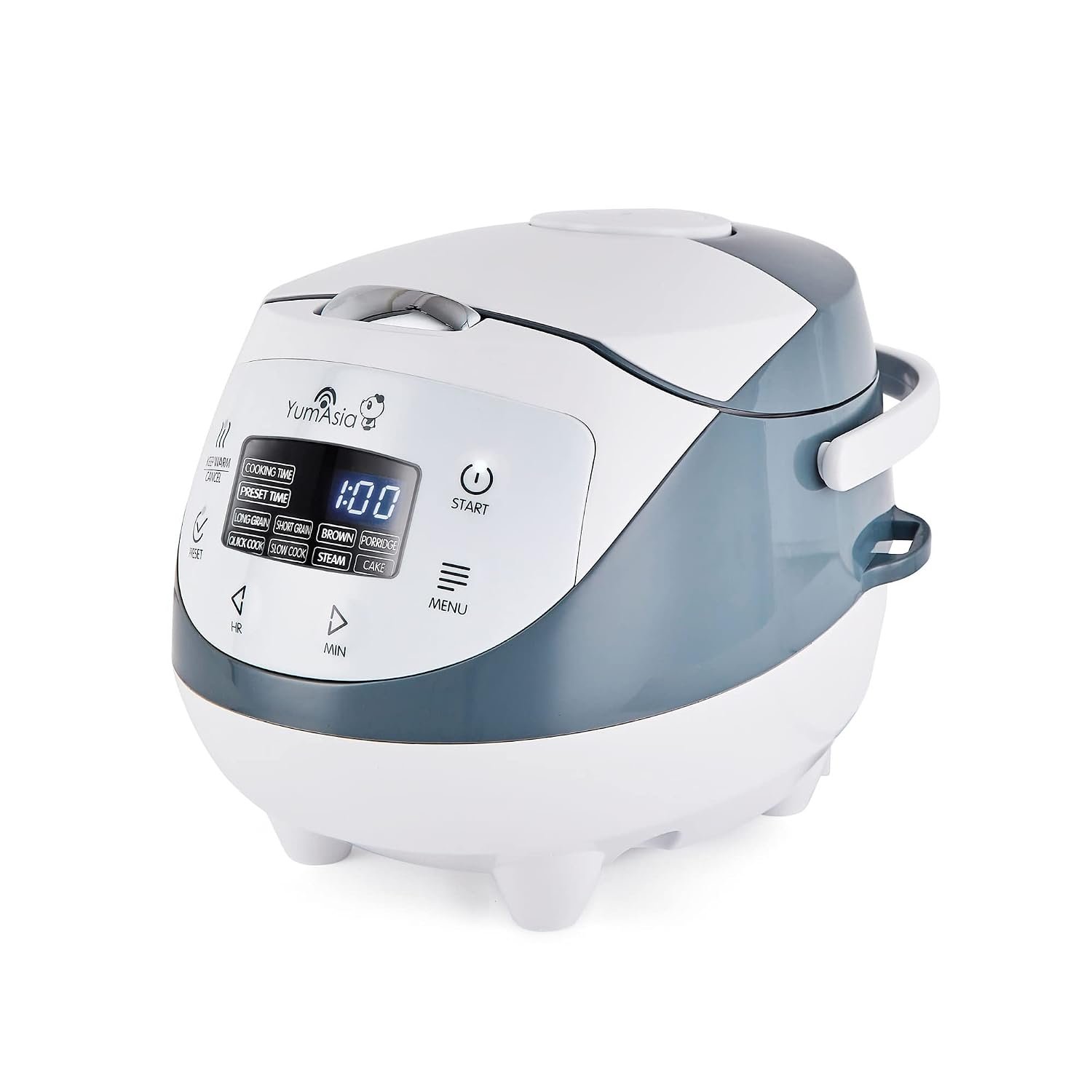 Yum Asia Panda Mini Rice Cooker With Ninja Ceramic Bowl and Advanced Fuzzy Logic (3.5 cup, 0.63 litre) 4 Rice Cooking Functions, 4 Multicooker functions, LED display, 220-240V (White and Grey)