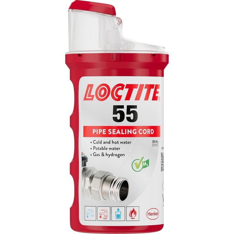 LOCTITE 55 Pipe Thread Sealant, Non Curing Plumbers Tape for Plumbing Pipes and Fittings, Reliable Fast Action Cord for Metal and Plastic, 160m