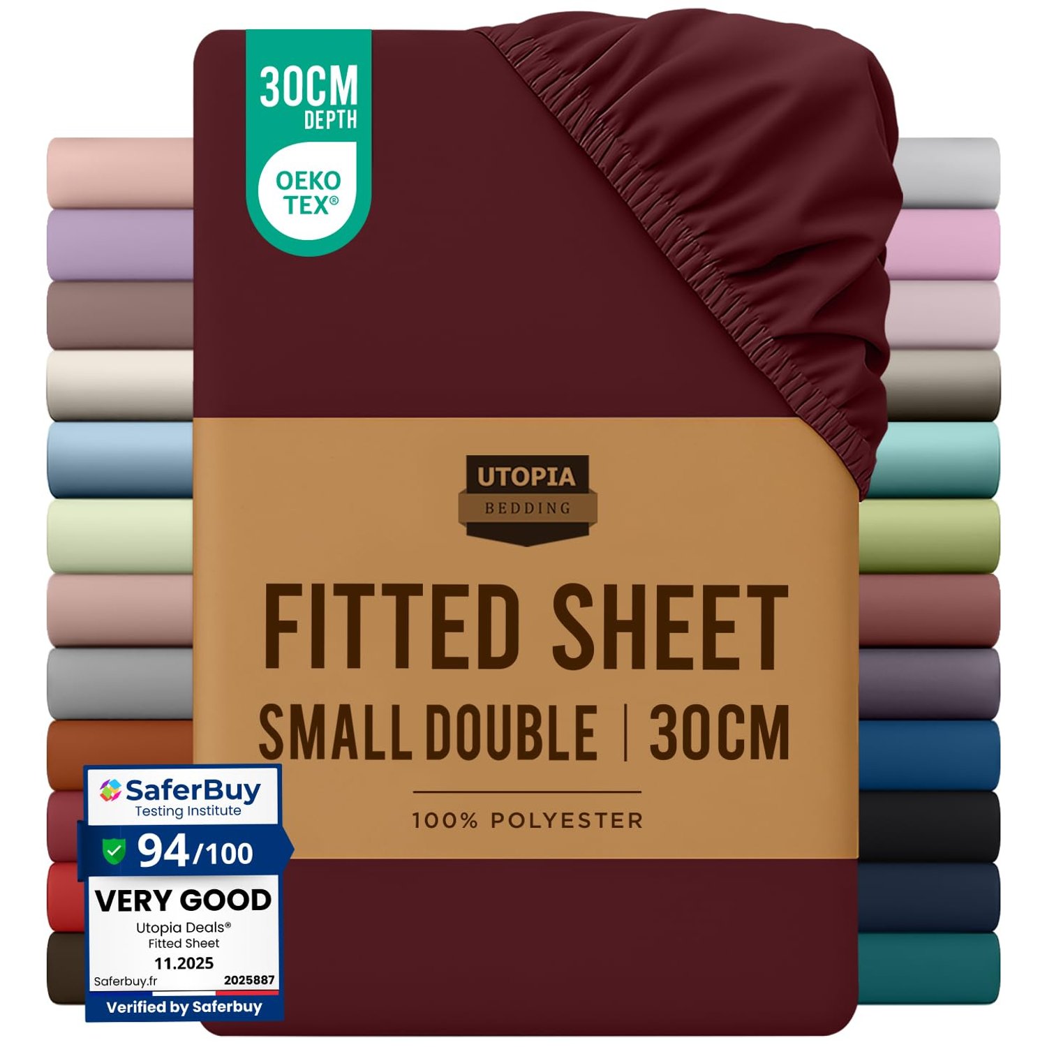 Utopia Bedding Fitted Sheet Bulk Pack of 20 Pieces - Double, Burgundy - Deep Pocket - Easy Care Soft Brushed Microfibre Fabric - Shrinkage and Fade Resistant - Bottom Sheet