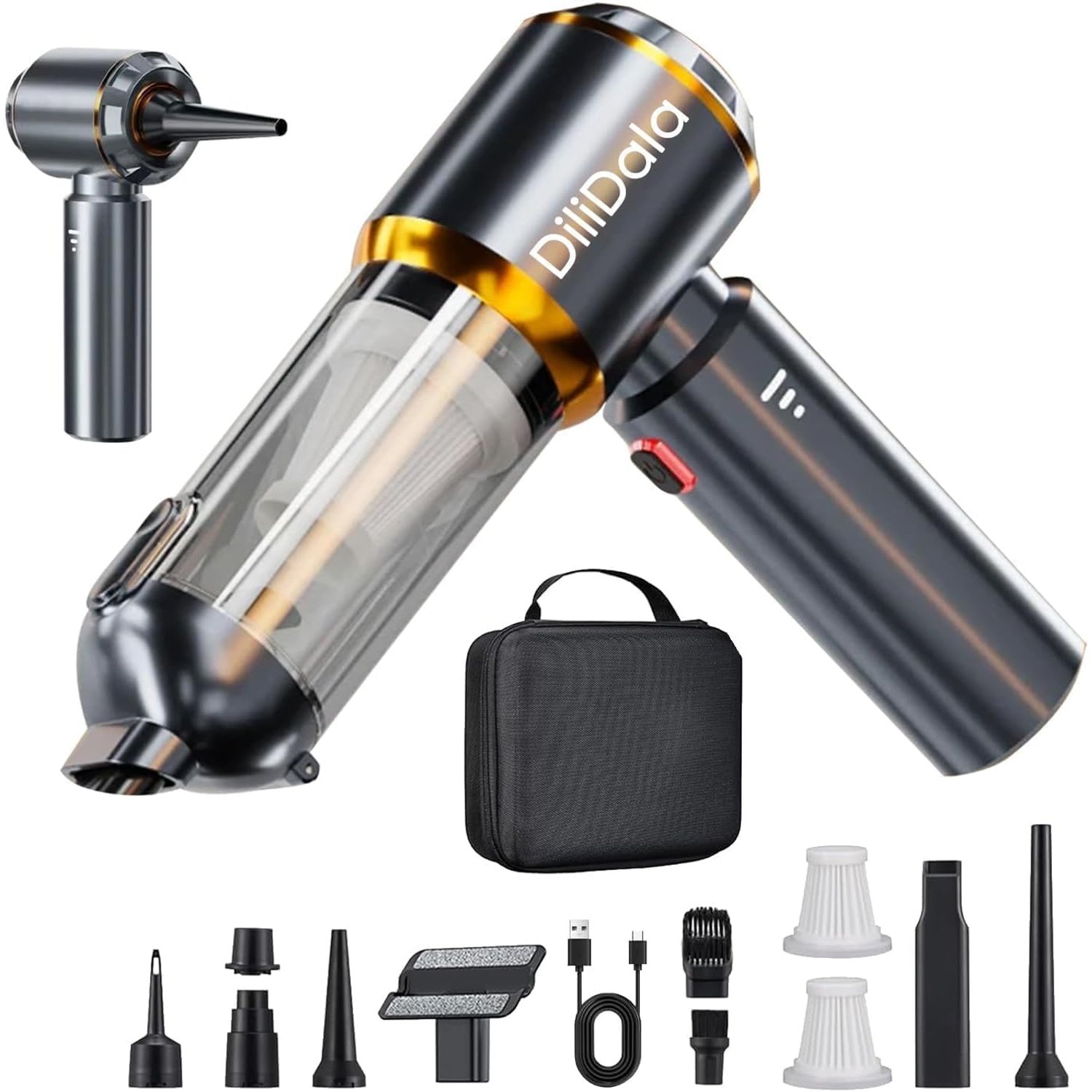 DiliDala Car Vacuum Cleaner, Portable Vacuum Cleaner, 27000PA High Power, One-touch Dust Container Design, Mini Handheld Vacuum for Carpet Pets Hair Sofa
