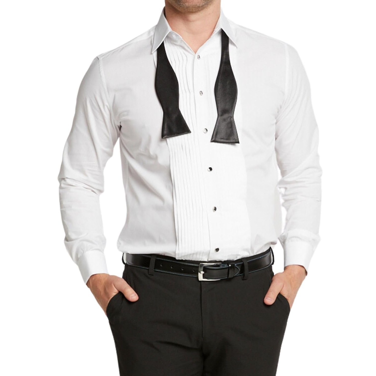 Double TWO – Men's Tuxedo Dress Shirt – Classic Fit – Cotton-Rich, Pleated Front, Easy-Care – Formal Double Cuff Evening Shirt (White, 17inch Collar)