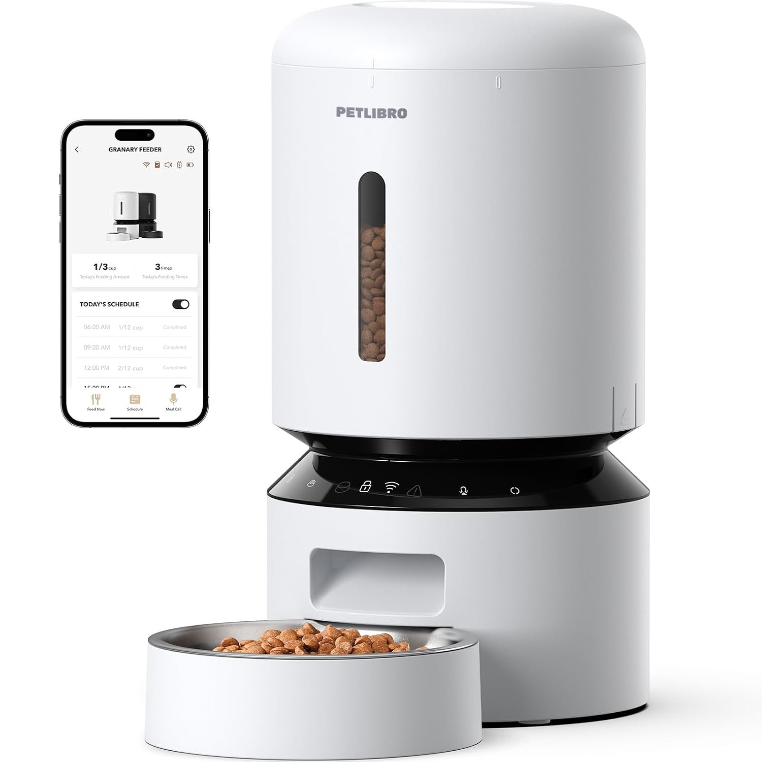 PETLIBRO Automatic Cat Feeder, Smart App Control via 5 GHz WiFi, 5L Pet Dry Food Dispenser, Timed Control, Suitable for Dogs and Cats, Portion Adjustable, Plug-in Power Supply Required, White