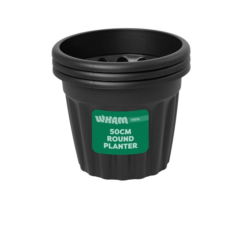 Wham Vista 3 x 50cm Round Plastic Garden Planters | 100% Recycled Plastic | Weather Resistant & Lightweight | Indoor & Outdoor Use | Drainage in UK - Slate/Black