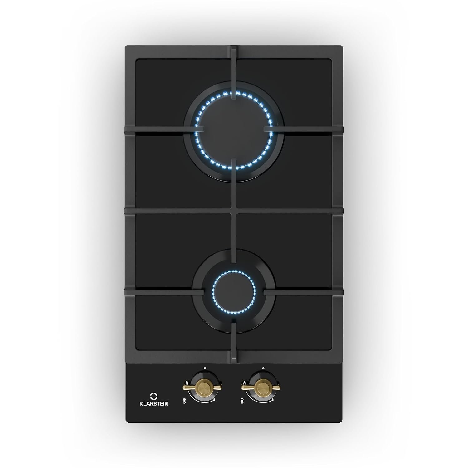 Klarstein Victoria - Gas Hob, Built-In, Sabaf Burner, Natural Gas/Propane, Safety Valves, Automatic Shut-Off, Cast Iron Pot Supports, Retro-Look Glass Ceramic, 2 Burners, Black
