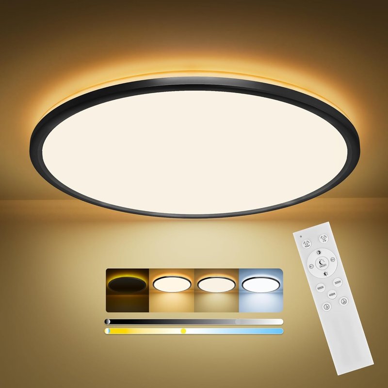 Puvixber LED Ceiling Lights for Bedroom,24W 2800LM Dimmable Round Flush Ceiling Lights with Remote Control,1800K Night Light & 3000K-6500K Timer Memory Function for Bedroom Kitchen Living Room 29CM