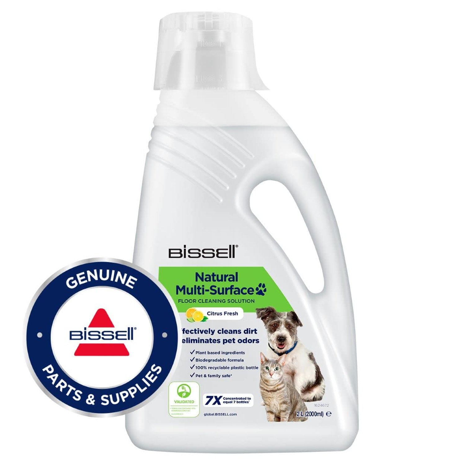 BISSELL Natural Pet Multi-Surface Floor Cleaning Solution, For BISSELL CrossWave & SpinWave, 2L, Plant-based ingredients, pet-friendly formula for everyday cleaning on sealed hard floors, 31221