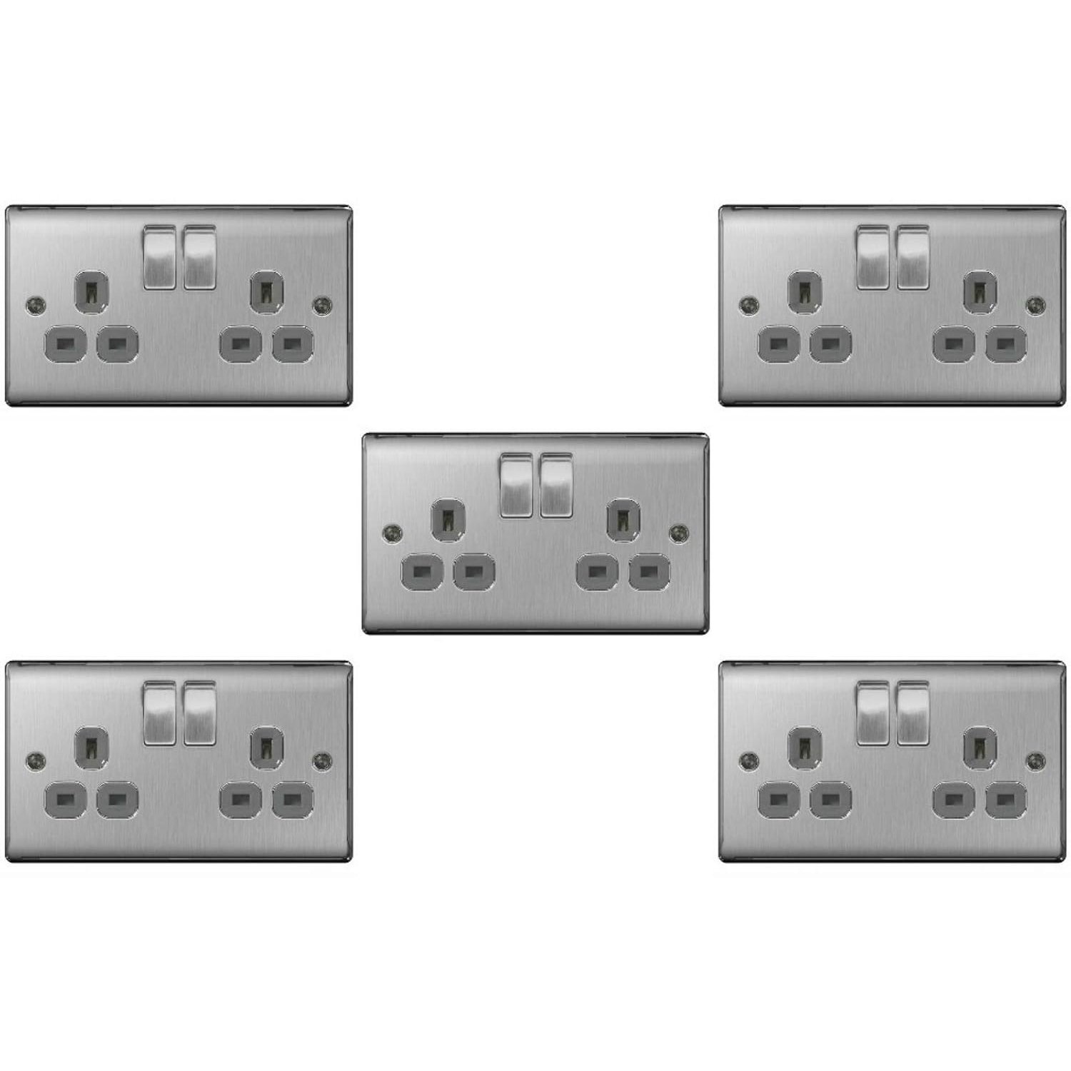 BG Electrical nbs Switch Socket Outlets - Brushed Steel,Grey,22g/5 5 x Twin 13 A