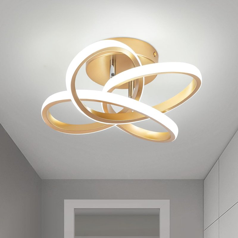 EIDISUNY Led Ceiling Light, Gold 30cm Modern Ceiling Lights LED, Simple Curved Ceiling lamp, Ceiling Lighting Fixture for Hallway Bedroom LivingRoom Entryway Balcony Stair - 26W Cool White Light 6000K