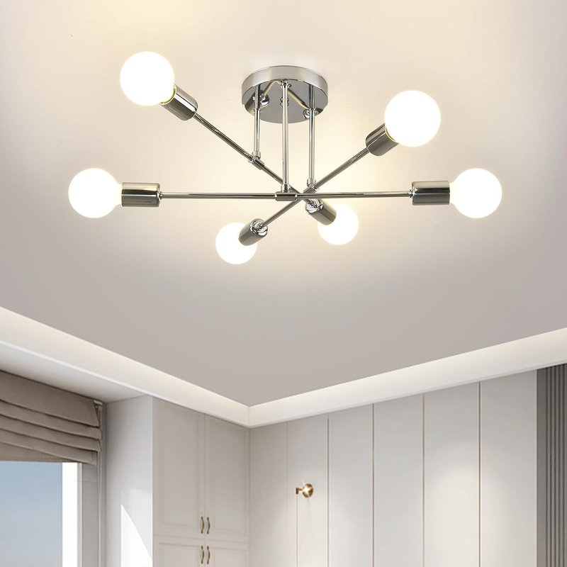 ZYDTRIP Sputnik Chandelier Light Fixture - Adjustable Silver Ceiling Light With E27 Base for Living Room, Bedroom, Kitchen, 6 Lights