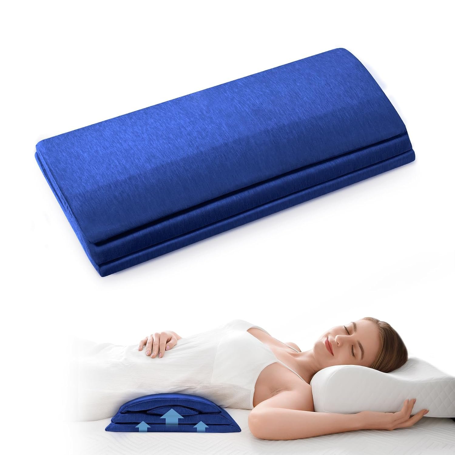 NOFFA Adjustable Lumbar Support Pillow for Sleeping, Memory Foam Bcak Support Cushion, Support Pillow for Lower Back Pain Relief, Blue