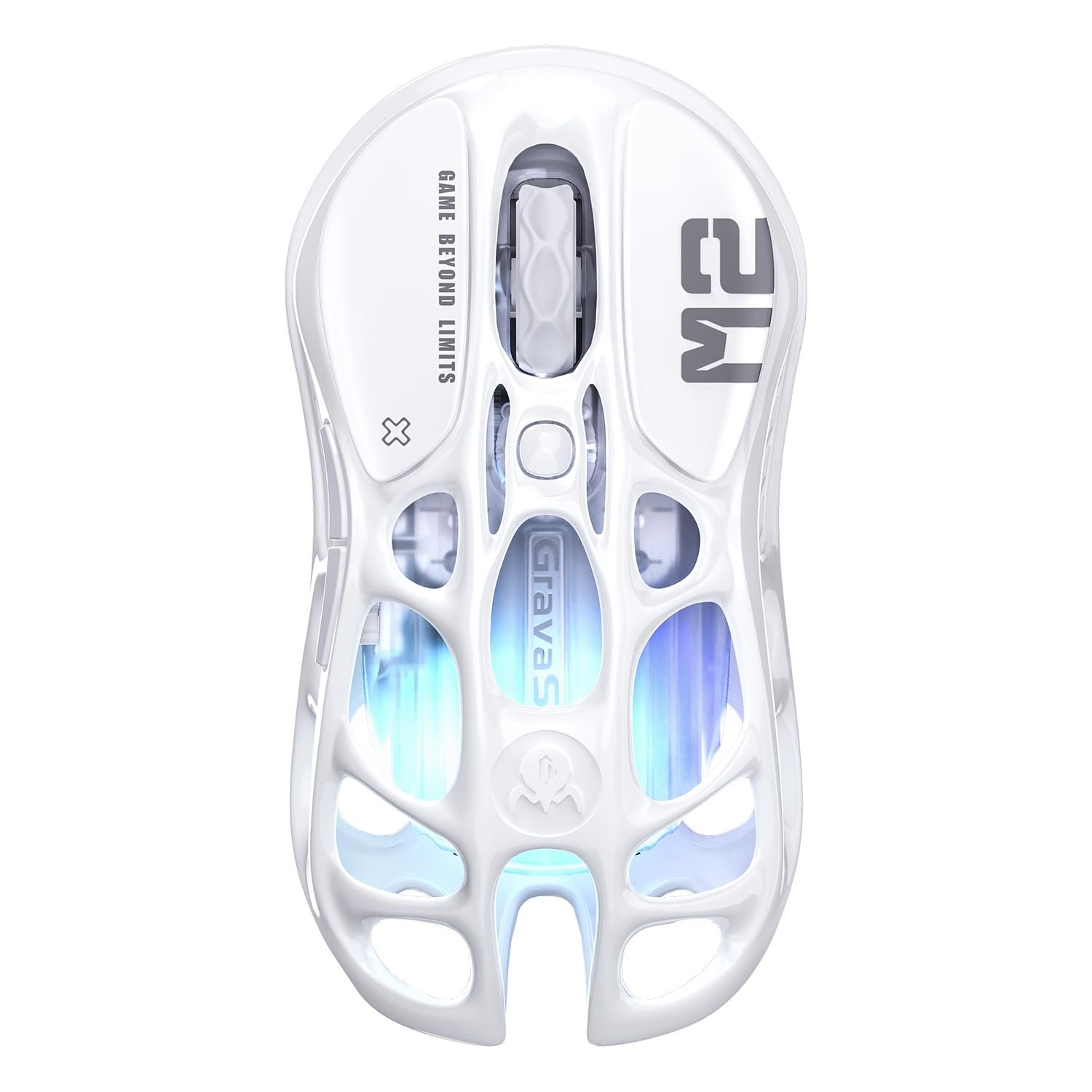 GravaStar Mercury M2 Wireless Gaming Mouse with 26,000 DPI, PAW3395DM Sensor -79g Lightweight Hollowed-Out Design -5 Programmable Buttons -5 Dynamic Lightsync RGB - White