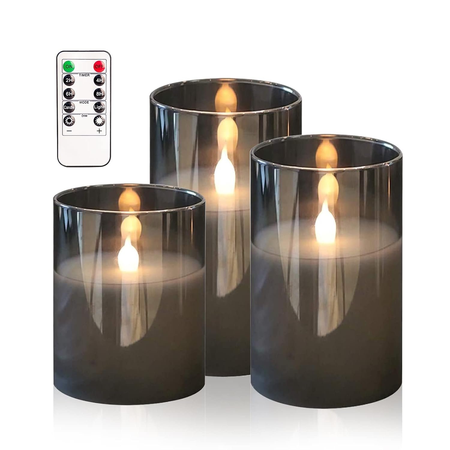 HIYAA LED Flameless Candles, Gray Glass Battery Operated with Realistic Warm Light and Flickering Effect, Perfect for Wedding Party and Christmas Decoration