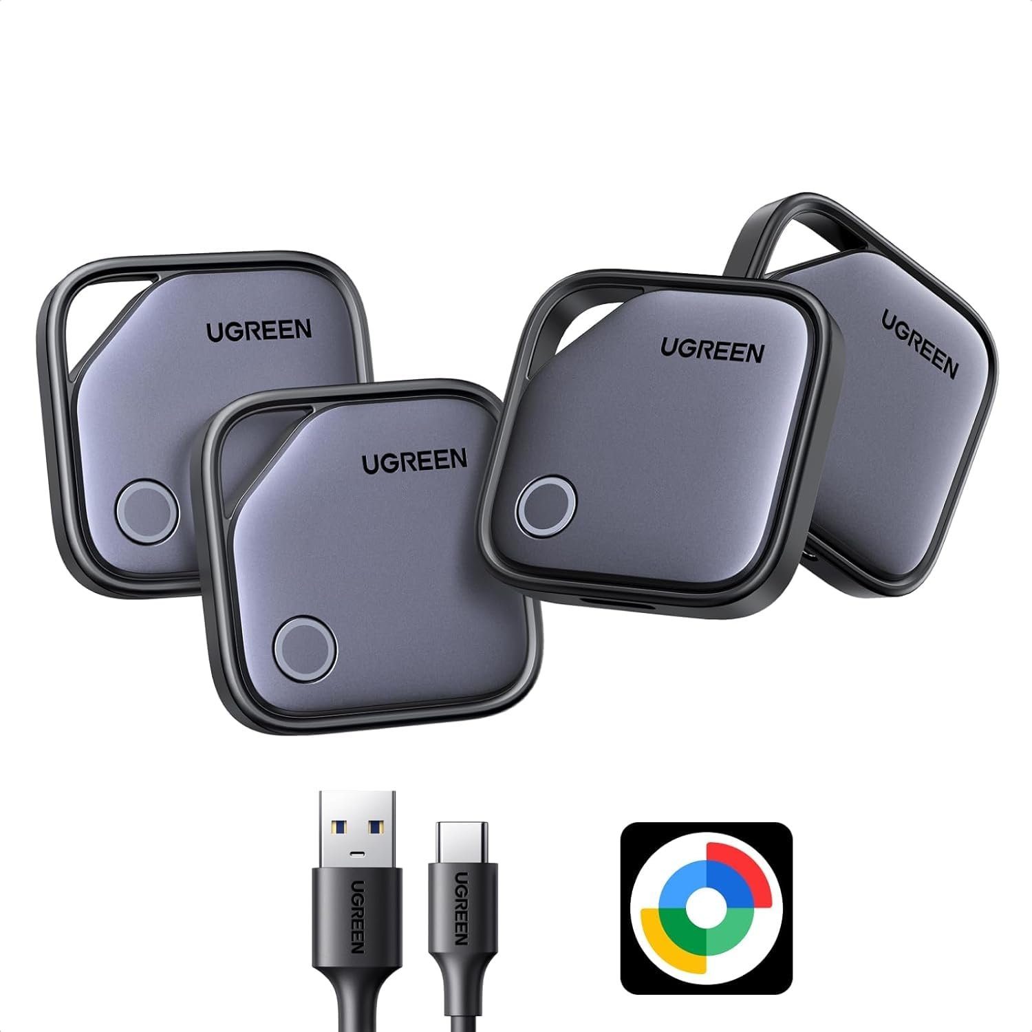 UGREEN FineTrack G USB-C Rechargeable (4 Pack), Tracker Tag Compatible with Find Hub (Android Only), Bluetooth Finder for Keys, Wallet, Luggage, Compatible with Pixel 10/Galaxy S25 ect.