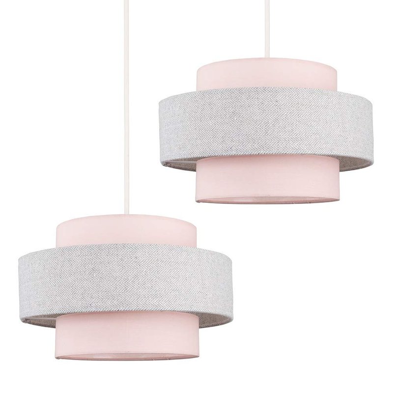 MiniSun | Modern Ceiling Light Shades in a Pink and Grey Herringbone Finish | Pendant Lights, Home Décor & Improvement Essential | Set of 2 | 30cm Shade Width