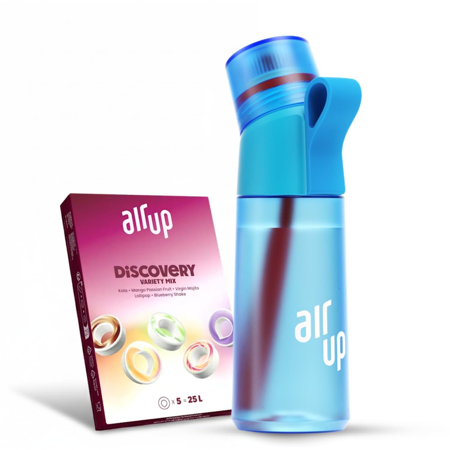 AIR UP water bottle Twist Pro original starter set in Blue with pods in 5 flavours I 600ml drinking bottle with sugar-free flavouring I dishwasher-safe, BPA-free