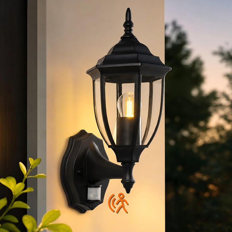 Aranzyec Motion Sensor Outdoor Wall Lights, PIR Outdoor Wall Light Mains Powered, Aluminum Outside Lantern, Waterproof Porch Light Fixtures Wall Mount for Entryway Doorway Garage, E27 Socket