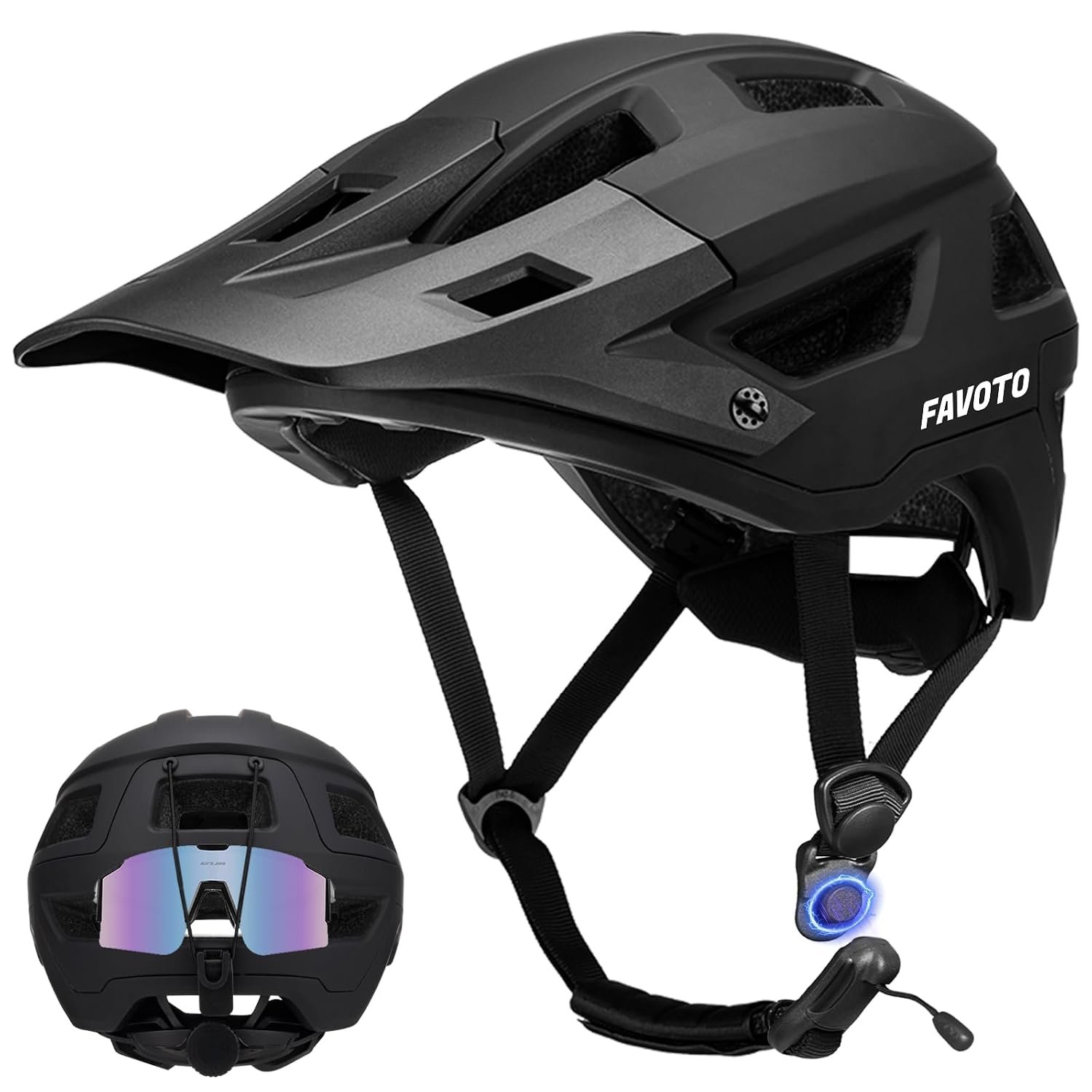 Favoto Mountain Bike Helmet Lightweight - MTB Road Magnetic Buckle Bicycle Helmet for Men Women - Adjustable Black Cycling Helmet for Adults Youth with CE Certificated Size M
