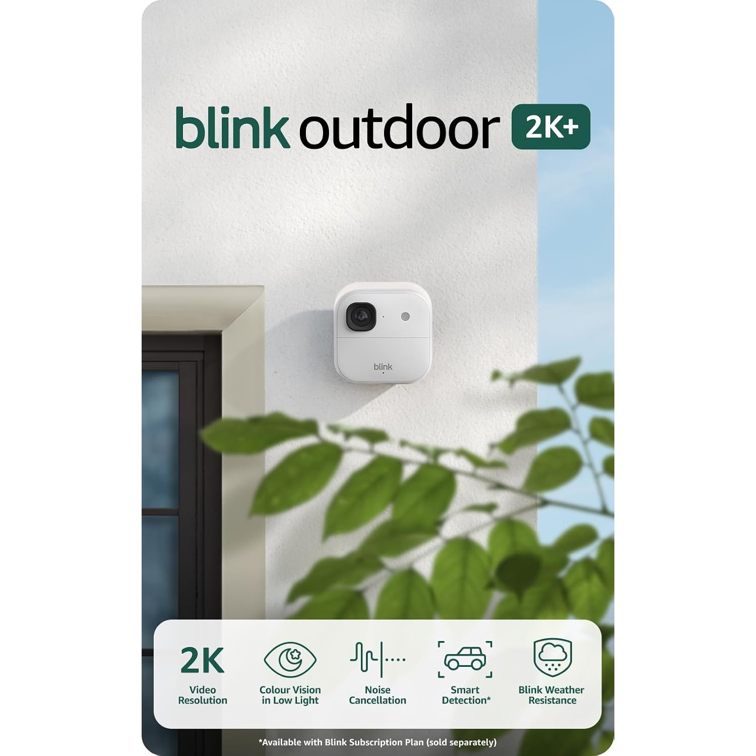 Blink Outdoor Camera 2K+ (newest gen) — Wireless smart security camera, 2K video resolution, enhanced audio, up to two-year battery. Required Sync Module not included — Add-on camera only, White