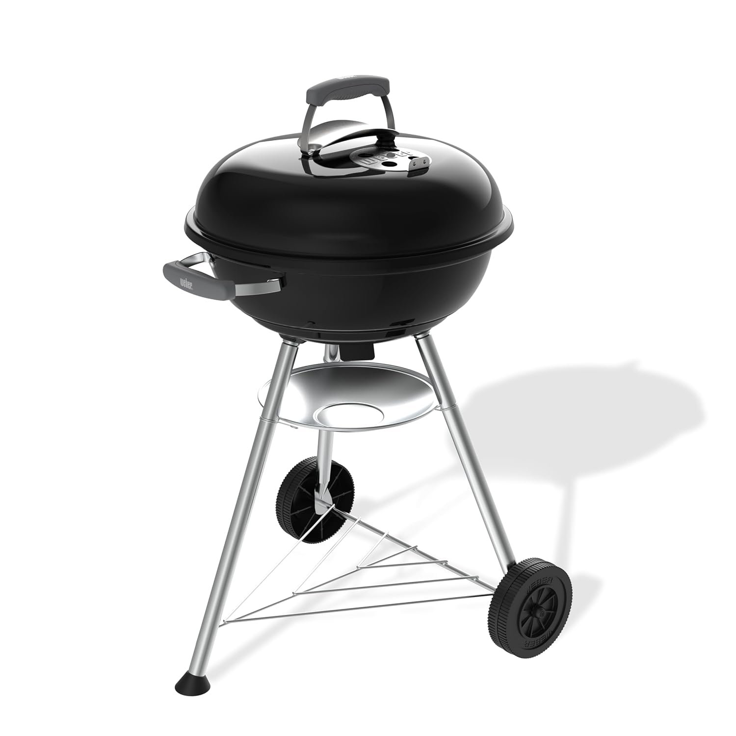 Weber Compact Kettle Charcoal Barbecue 47 cm with Stand & Wheels/Classic BBQ, Rust-Resistant Porcelain-Enamelled Finish, Built-In Lid Thermometer, Ash Catcher, 1548 cm² Cooking Surface, Black