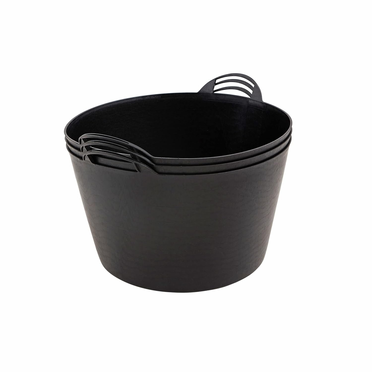 BiGDUG Plastic Flexi Tubs (65 Litre) - Pack of 3 - Black - Heavy Duty Trugs Flexible Storage Bucket - Multi Purpose Round Container