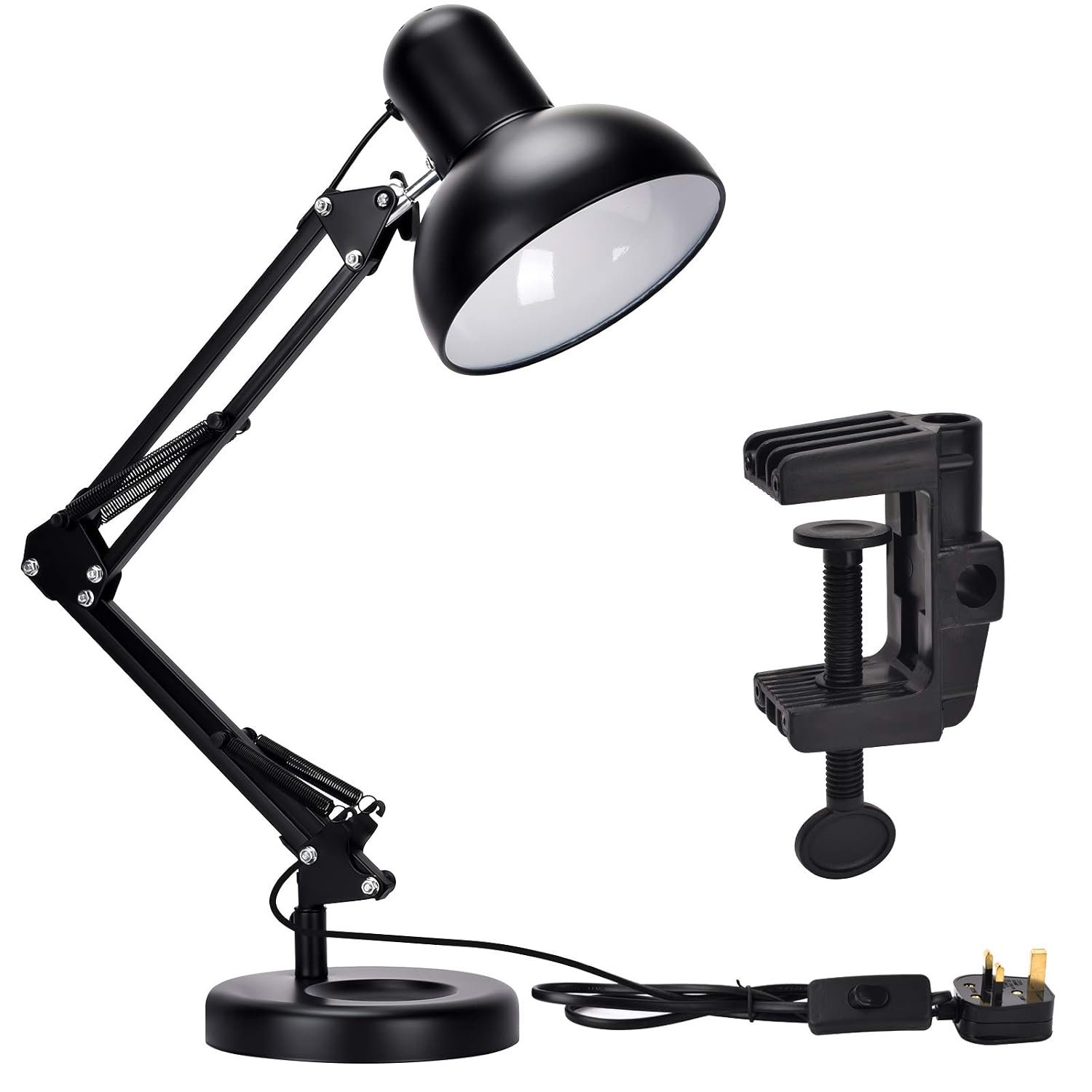 TEKLED Adjustable Desk Lamp with E27 Bulb Holder, A60 LED Included, 3000K, Swing Arm, Clip-On C-Clamp, 1.5m Cable, Ideal Desk Light for Office, CE & RoHS Certified, 3-Year Warranty, 25,000h Life
