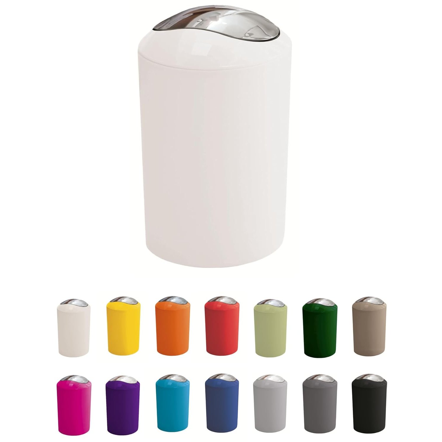 KW "Gleam 5Ltr Swing Bin - Compact Bathroom/Office/Bedroom/Waste Bin (White)