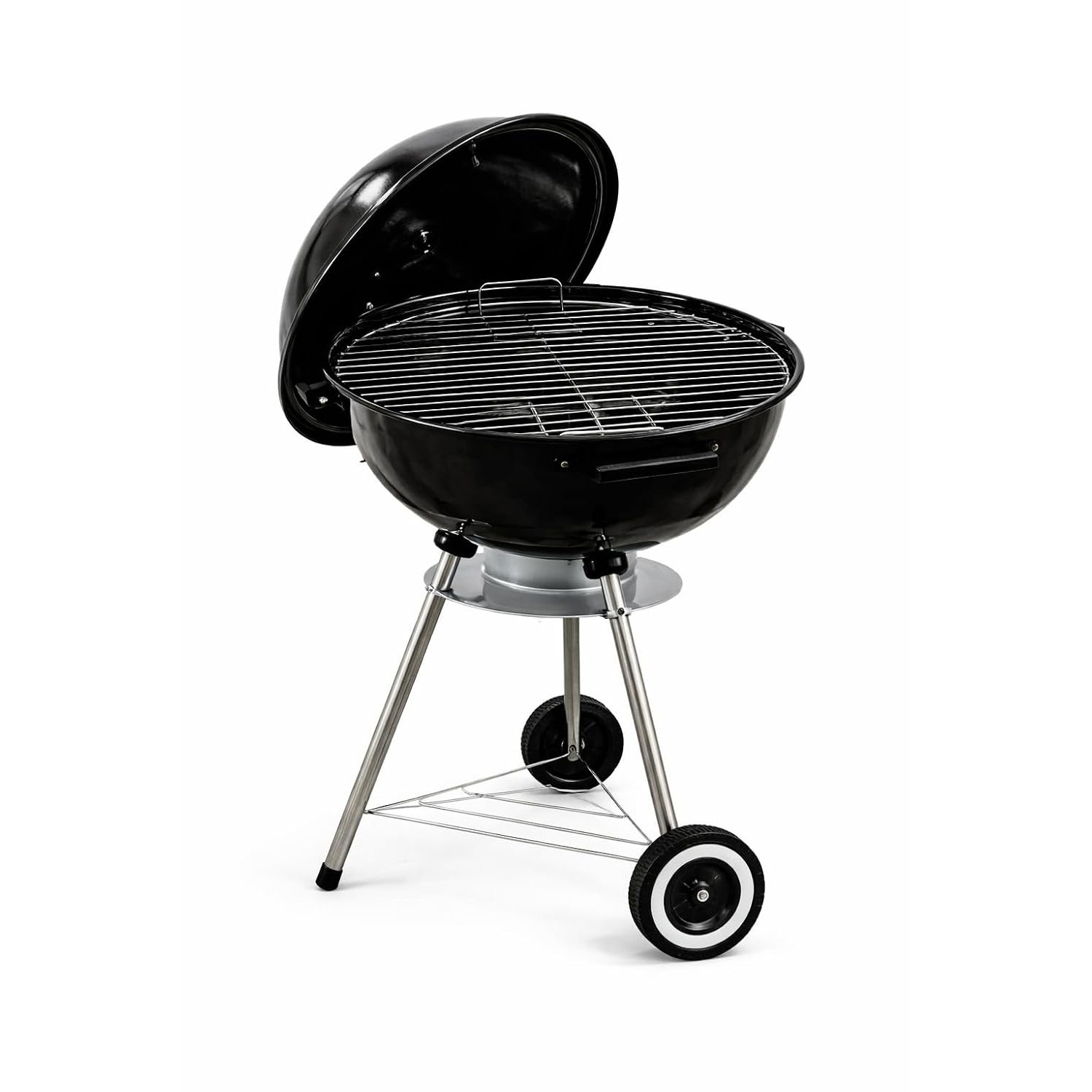 Charcoal Barbeque Grill Outdoor Barbecue Portable Round BBQ With Adjustable Air Vents Pan Cover Ash Tray Wheels (Small BBQ Round)