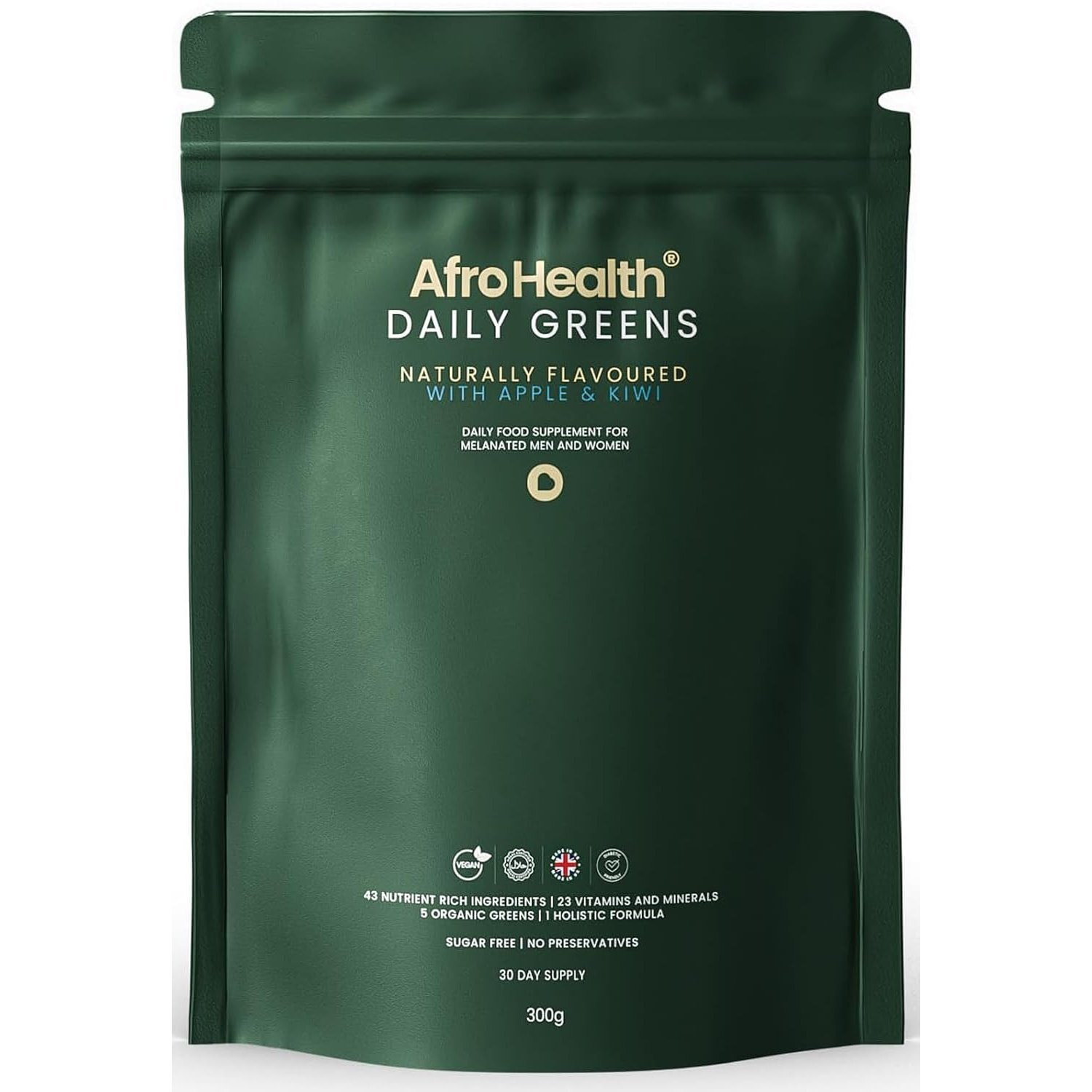 Afro Health Daily Greens Powder | Vegan Super Greens Drink & Supergreen Powder for Gut Health, Immune Support | Digestive Enzymes, Probiotics, 23 Vitamins, 42 Ingredients | Apple Kiwi 30 Servings