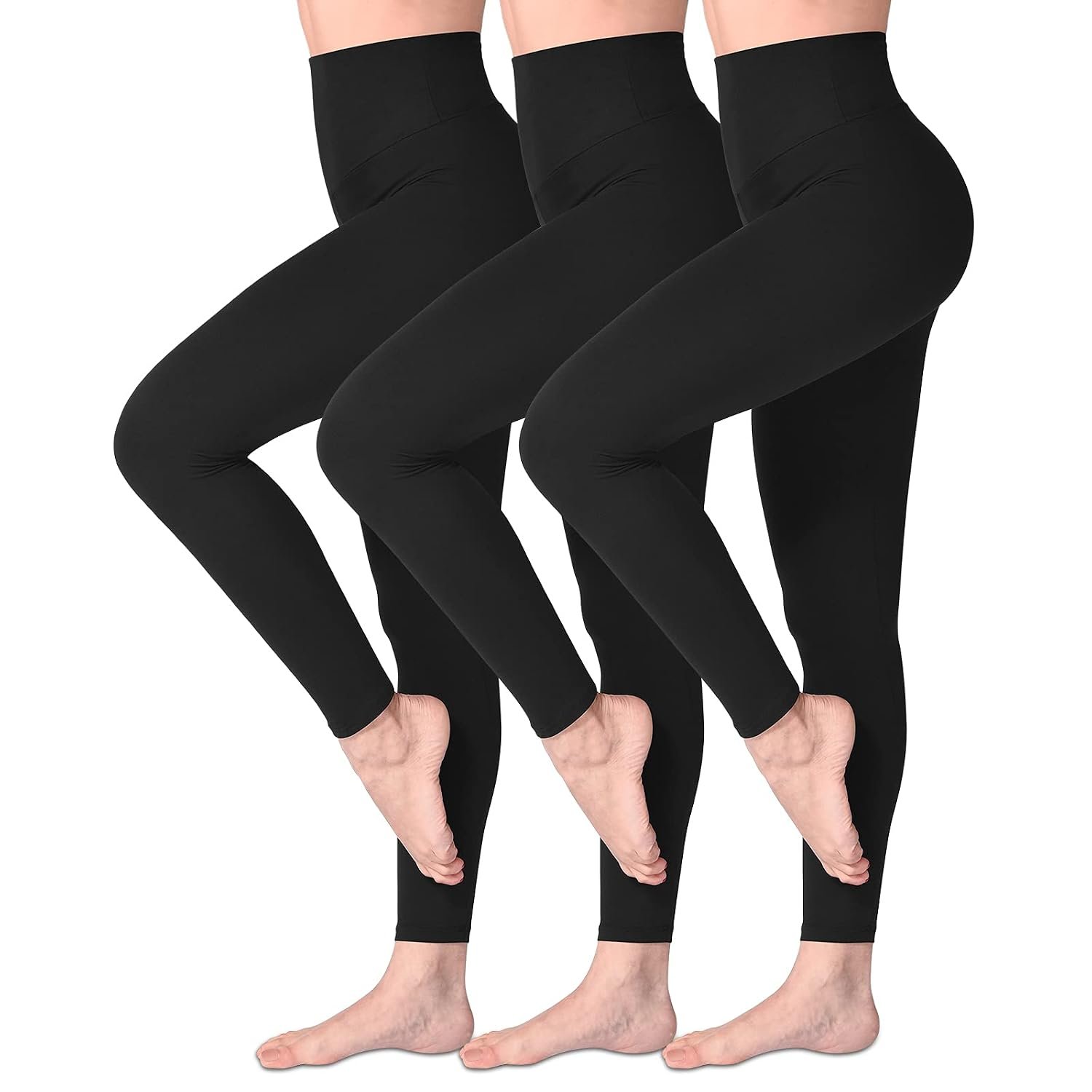 SINOPHANT High Waisted Leggings for Women, Buttery Soft Elastic Opaque Tummy Control Leggings, Plus Size Workout Gym Yoga(Black3,L-XL)